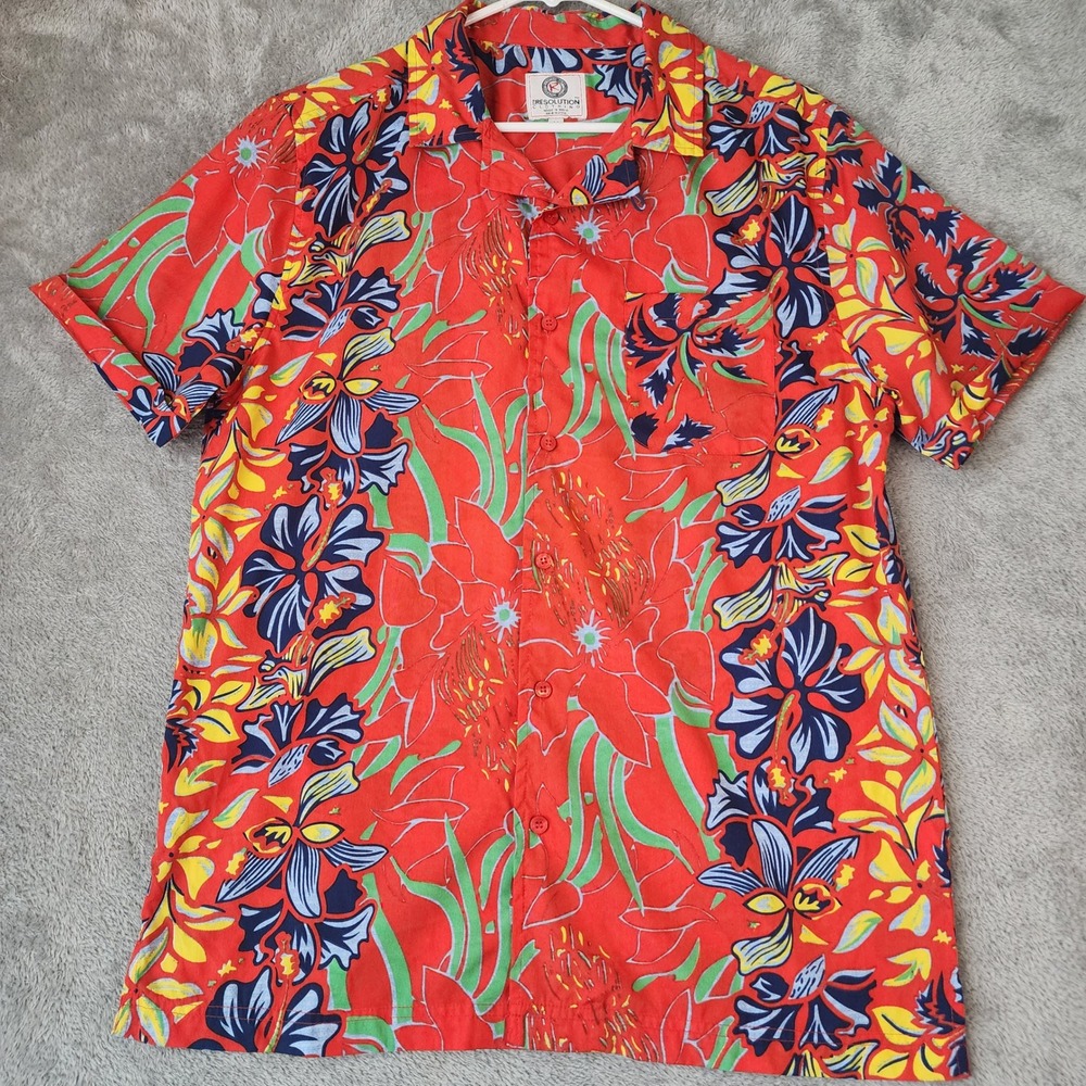 One Resolution Clothing Shirt Mens Medium Red Floral Tropical Hibiscus Hawaiian